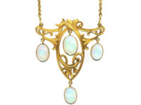 Art Nouveau 14ct Gold and Opal Pendant On 18ct Gold Art Nouveau Chain