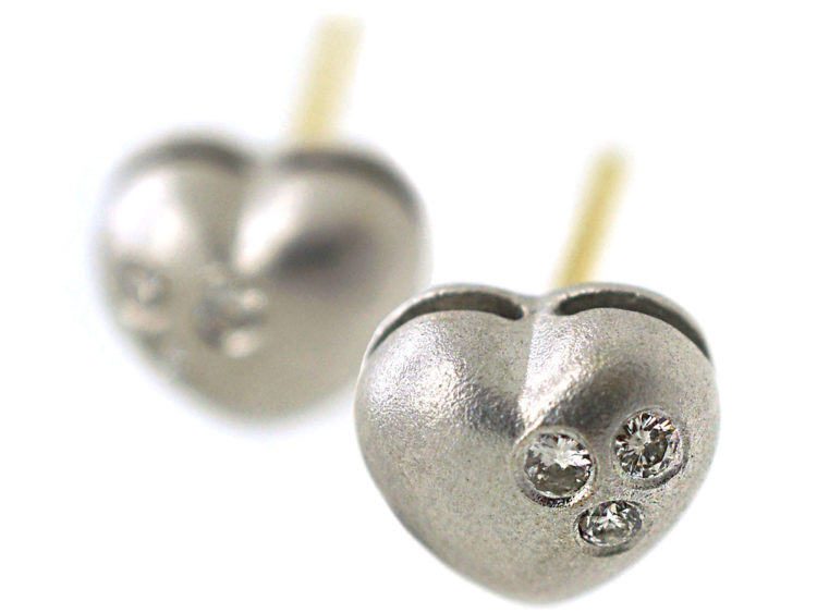18ct White Gold Heart Shaped Earrings set with Diamonds