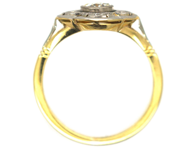 French Art Deco Platinum & 18ct Gold Diamond Geometric Shaped Target Ring