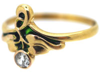 Art Nouveau Plique-à-Jour Enamel & Diamond Ring
