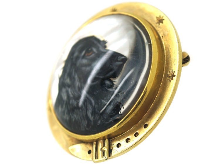 19th Century 14ct Gold Large Reverse Intaglio Crystal of a Cocker Spaniel Pendant & Brooch