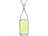 Art Deco 18ct White Gold, Opal & Diamond Pendant on 18ct White Gold Chain