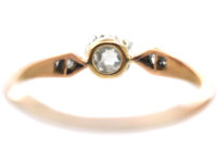 Edwardian 18ct Rose Gold & Platinum, Diamond Solitaire Ring with Rose Diamond Set Shoulders