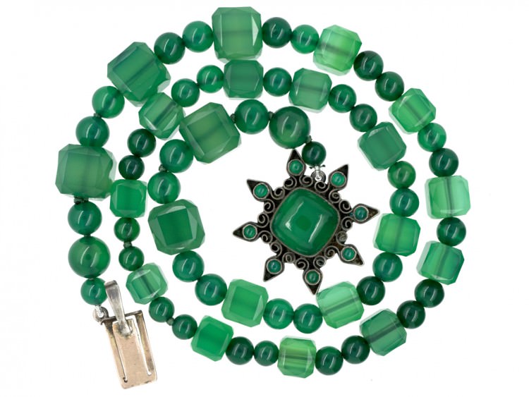 Green Chalcedony & Silver Necklace Attributed to Sybil Dunlop