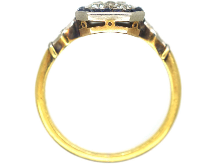 Art Deco 18ct Gold & Platinum, Sapphire & Diamond Octagonal Target Ring