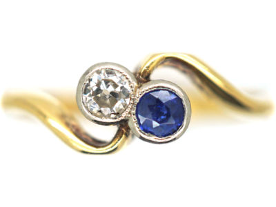 Edwardian 18ct Gold, Sapphire & Diamond Twist Ring