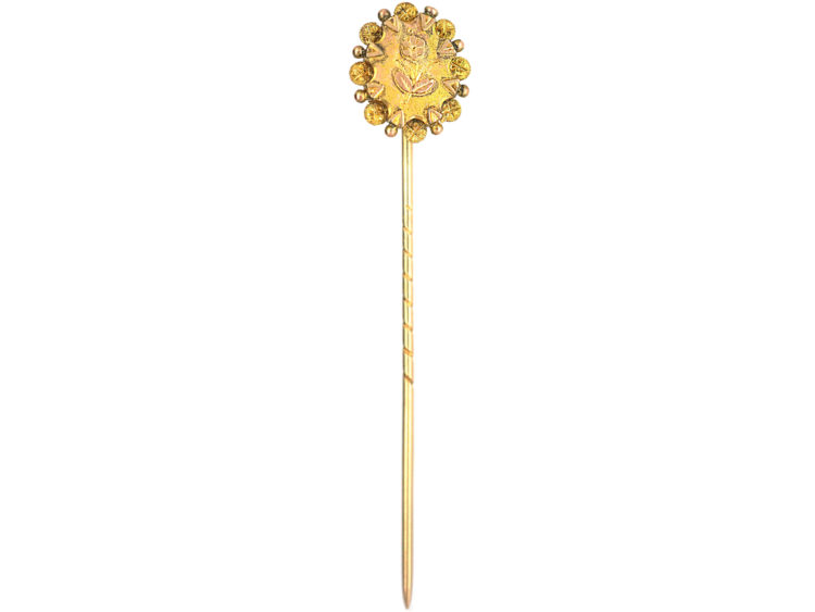 Victorian Two Coloured 9ct Gold Rose Motif Tie Pin
