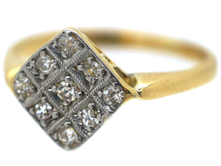 Art Deco 18ct Gold & Platinum, Diamond Shaped Diamond Set Ring
