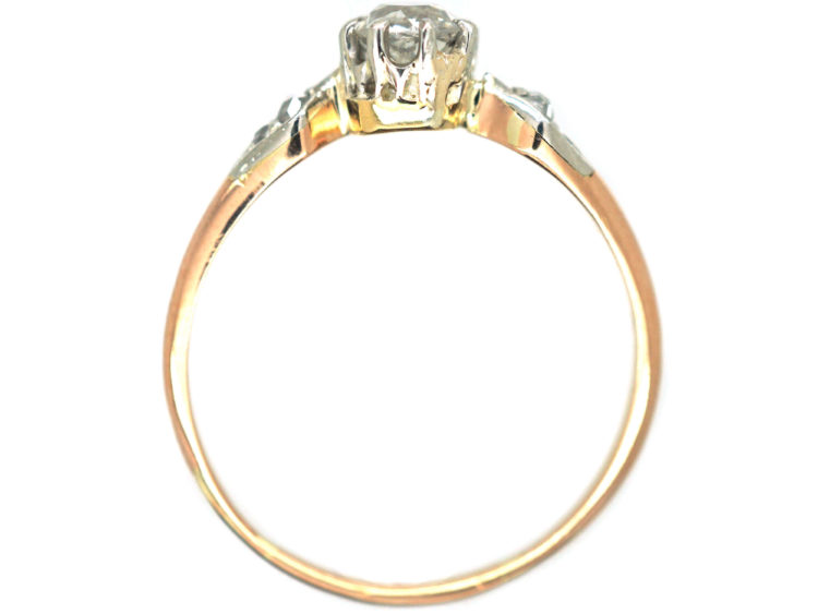 Edwardian 18ct Rose Gold & Platinum, Diamond Solitaire Ring with Rose Diamond Set Shoulders