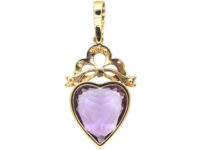 Edwardian 9ct Gold Heart Pendant set with Natural Split Pearls & a Heart Shaped Amethyst