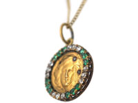 Art Nouveau 15ct Gold, Diamond & Emerald Pendant of a Lady on 9ct Gold Chain