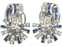 Art Deco 18ct White Gold, Sapphire & Diamond Clip On Earrings