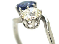 Art Deco Platinum, Sapphire & Diamond Crossover Ring