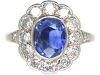 Early 20th Century Platinum, Sapphire & Diamond Cluster Ring
