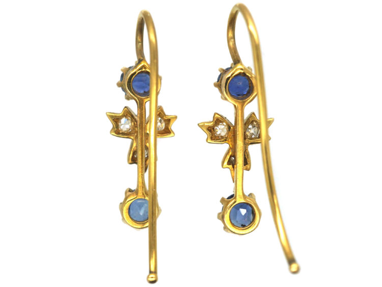 Edwardian 18ct Gold Sapphire ​& Diamond Drop Earrings
