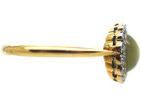 Edwardian 18ct Gold, Diamond & Cat's Eye Chrysoberyl Cluster Ring