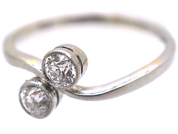 Edwardian 14ct White Gold Two Stone Diamond Crossover Ring