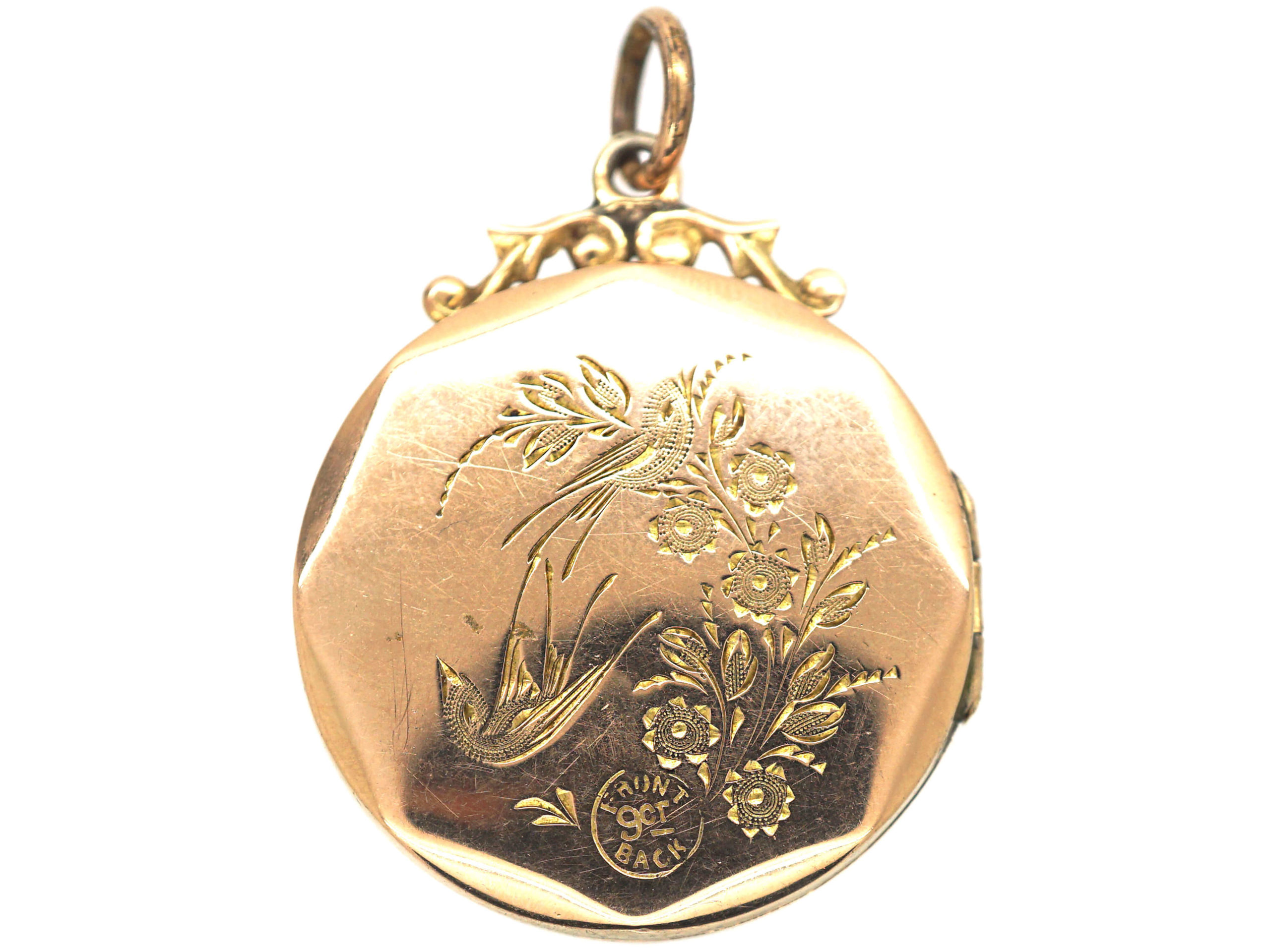 Edwardian 9ct Back & Front Octagonal Locket with Swallow & Flower ...