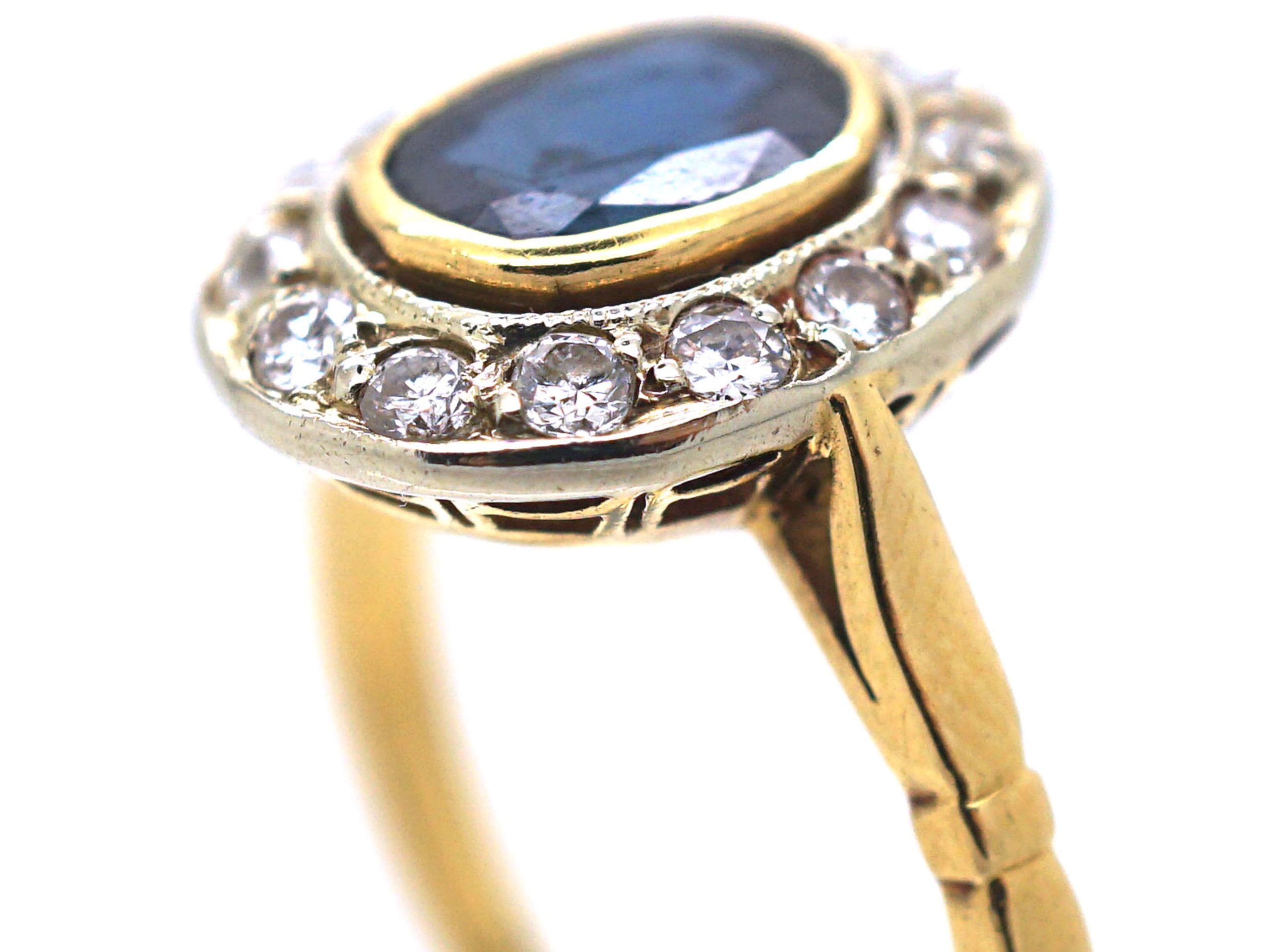 18ct White Gold 0.53ct Oval Sapphire and Diamond Cluster Ring