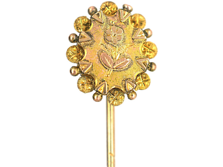 Victorian Two Coloured 9ct Gold Rose Motif Tie Pin