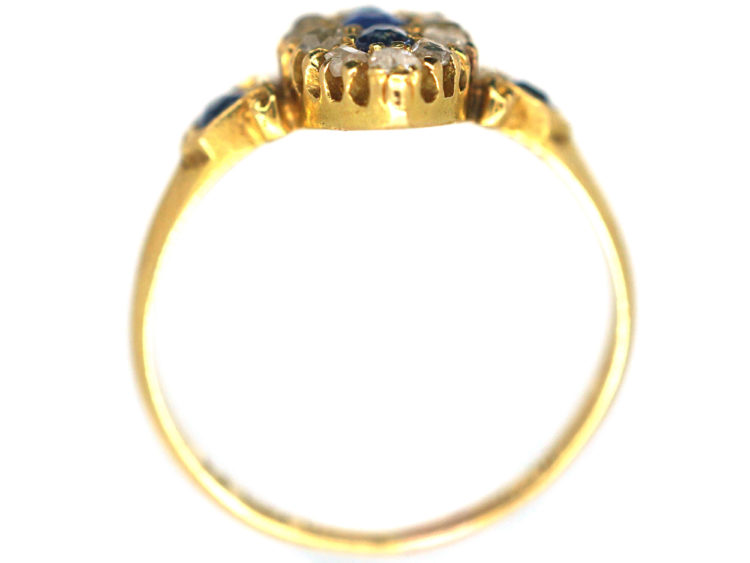 Victorian 18ct Gold Sapphire & Rose Cut Diamond Marquise Shaped Ring