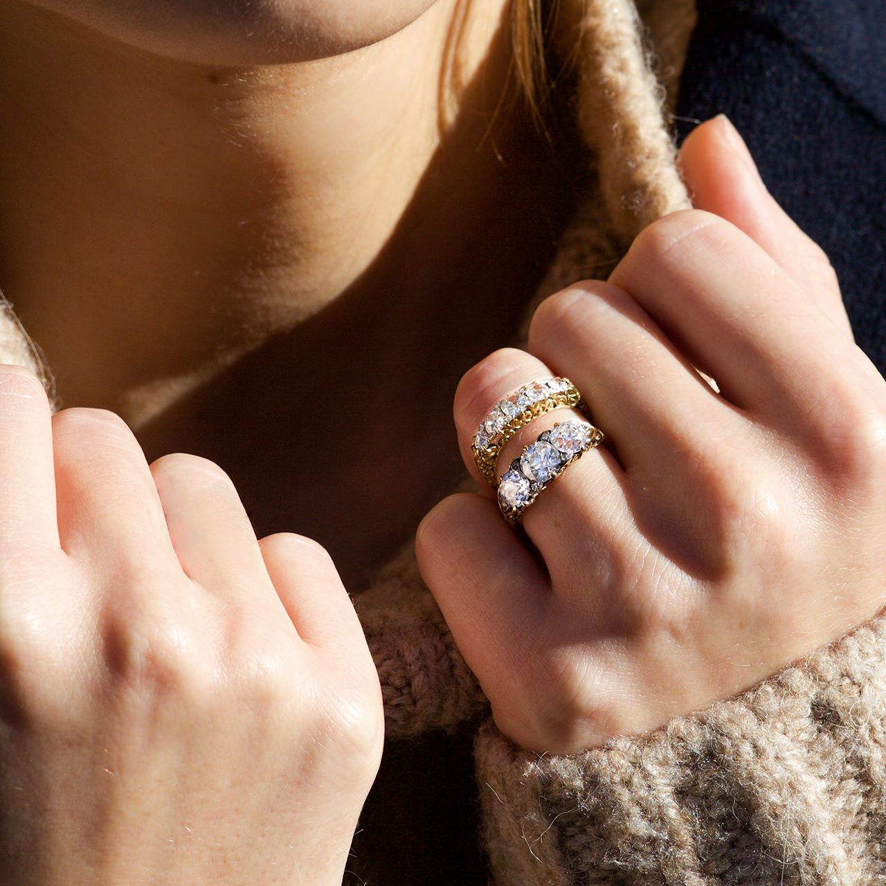 Victorian three stone and five stone rings