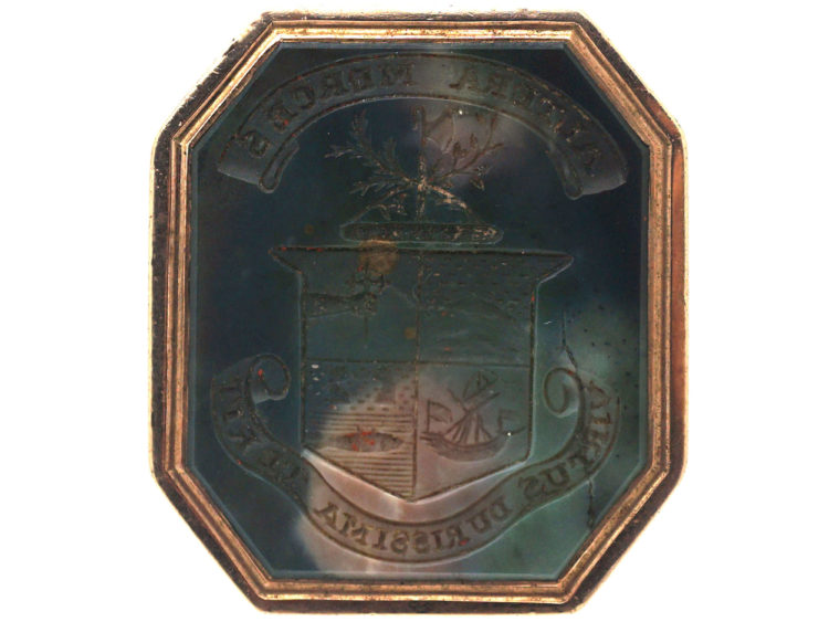 Georgian Gold & Agate Seal with Crest Intaglio of the Maclean Family