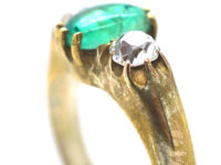 Victorian 18ct Gold Cabochon Emerald & Diamond Three Stone Ring