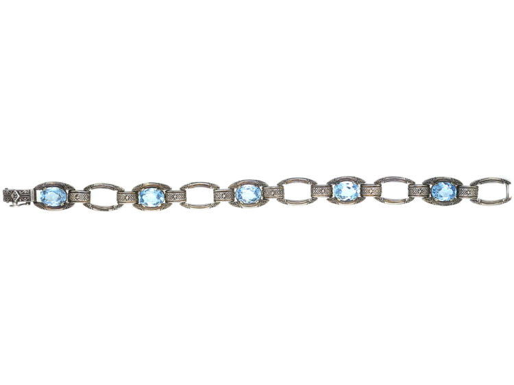 Art Deco Silver & Synthetic Blue Spinel Bracelet