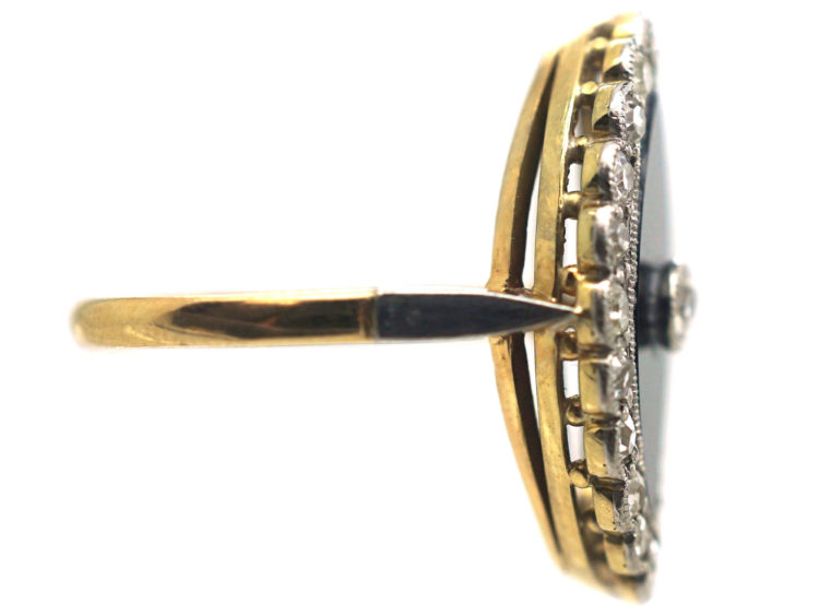 Art Deco 18ct Gold & Platinum, Onyx & Diamond Marquise Shaped Ring