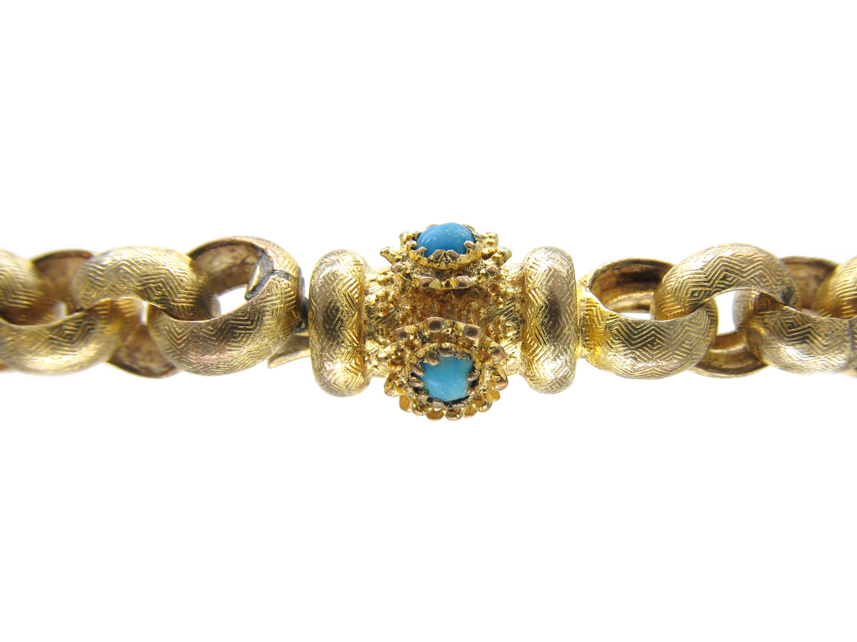 A Georgian Pinchbeck Chain with Turquoise Set Clasp