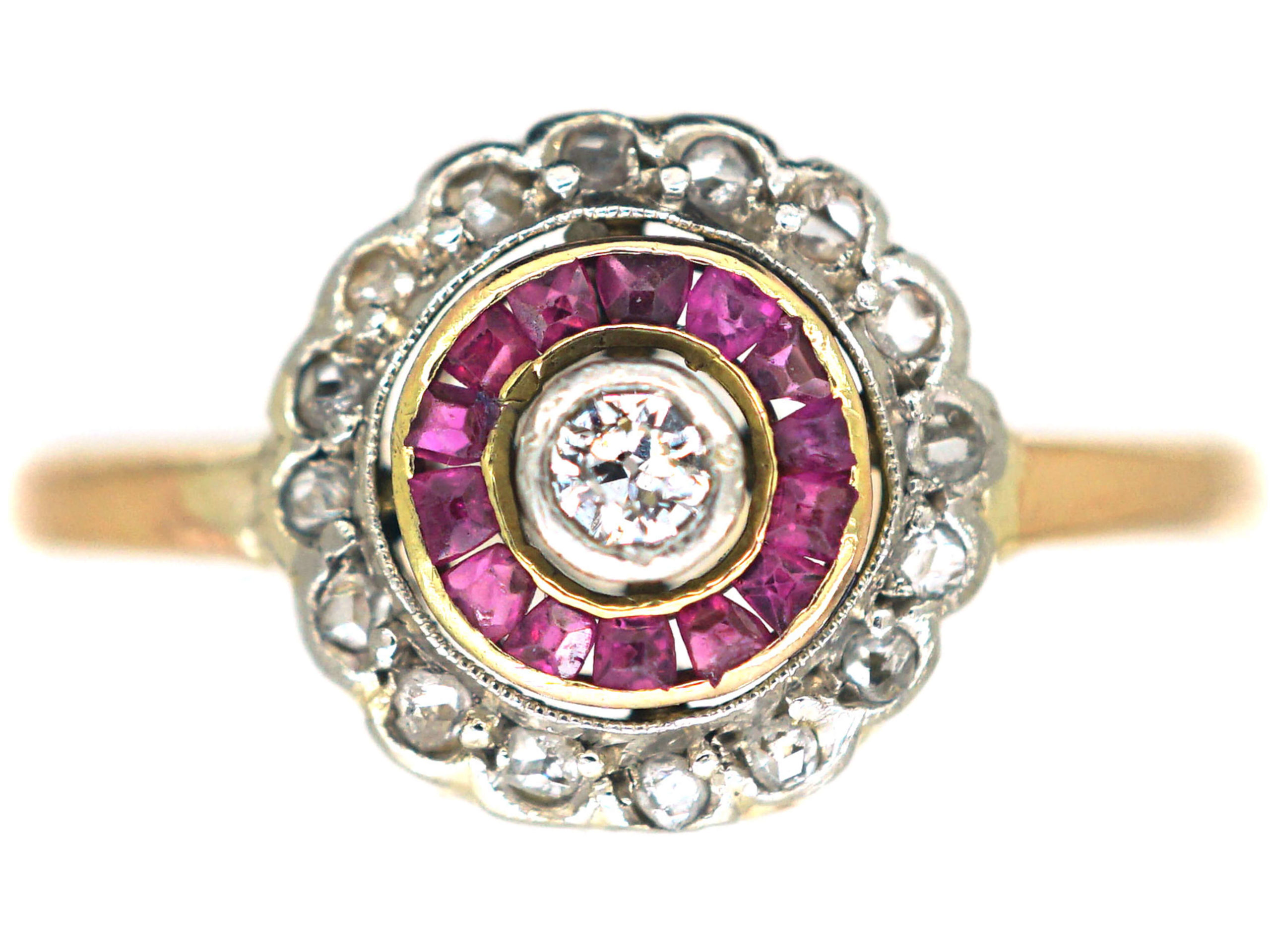 Art Deco 18ct Gold Platinum Diamond Ruby Target Ring The Antique Jewellery Company