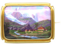 15ct Gold & Swiss Enamel Brooch of a Swiss Mountain Scene