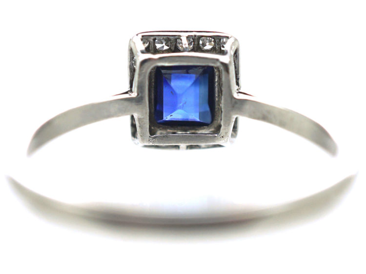 Art Deco 18ct White Gold Sapphire & Diamond Rectangular Shaped Cluster Ring