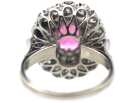 Platinum, Pink Sapphire & Diamond Large Oval Cluster Ring