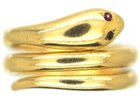 Victorian 18ct Gold Snake Ring with Ruby Eyes