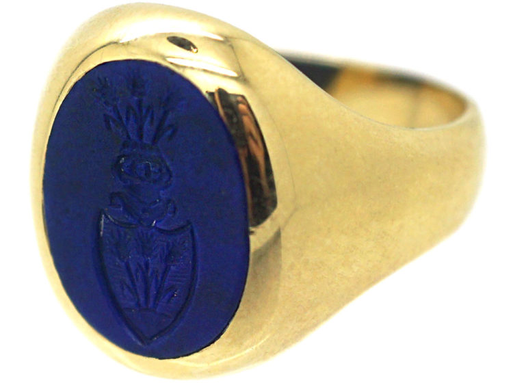 Gold Signet Ring with Lapis Lazuli Intaglio of a Crest