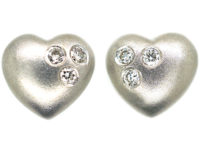 18ct White Gold Heart Shaped Earrings set with Diamonds