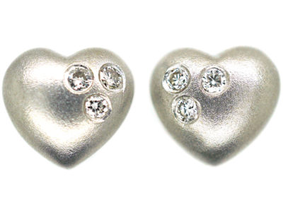 18ct White Gold Heart Shaped Earrings set with Diamonds