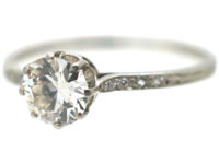 Edwardian Platinum & Diamond Solitaire Ring with Diamond set Shoulders