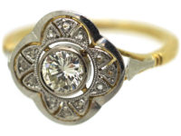 French Art Deco Platinum & 18ct Gold Diamond Geometric Shaped Target Ring