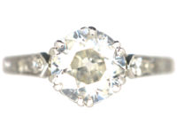 Art Deco Platinum Diamond Solitaire Ring with Diamond Shoulders