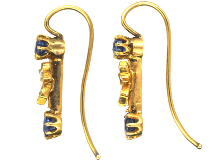 Edwardian 18ct Gold Sapphire ​& Diamond Drop Earrings