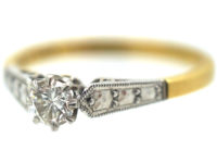Art Deco 18ct Gold & Platinum, Diamond Solitaire Ring With Shoulder Details