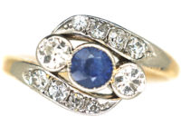 Edwardian 18ct Gold & Platinum Sapphire & Diamond Twist Ring