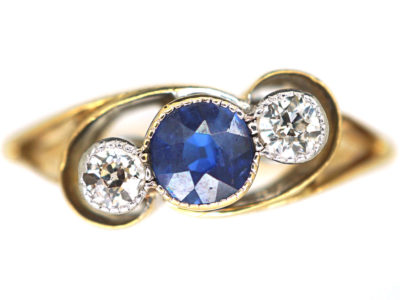 Edwardian 18ct Gold, Sapphire & Diamond Crossover Ring