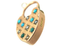 Victorian 9ct Gold Padlock set with Turquoise & Natural Split Pearls