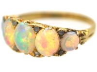 Edwardian 18ct Gold Half Carved Half Hoop Five Stone Opal Ring