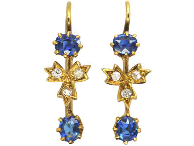 Edwardian 18ct Gold Sapphire ​& Diamond Drop Earrings