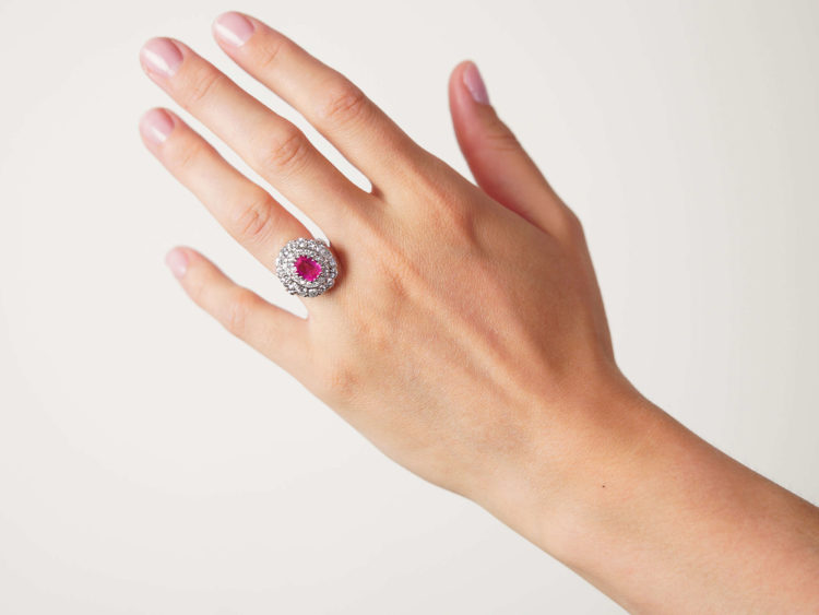 Platinum, Pink Sapphire & Diamond Large Oval Cluster Ring